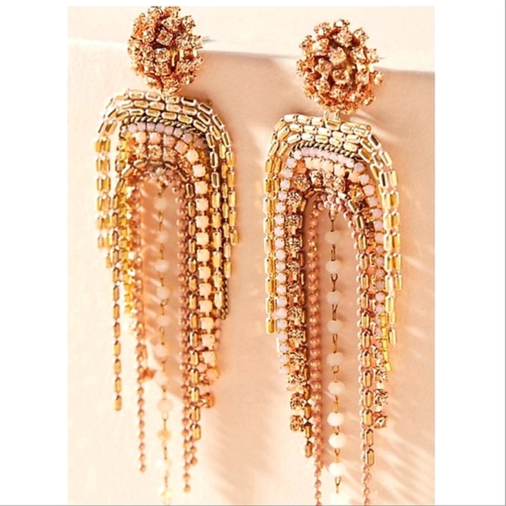 Anthropologie Beautiful Jewelry Waterfall Drop Earrings in Pink/Gold 💛🩷
